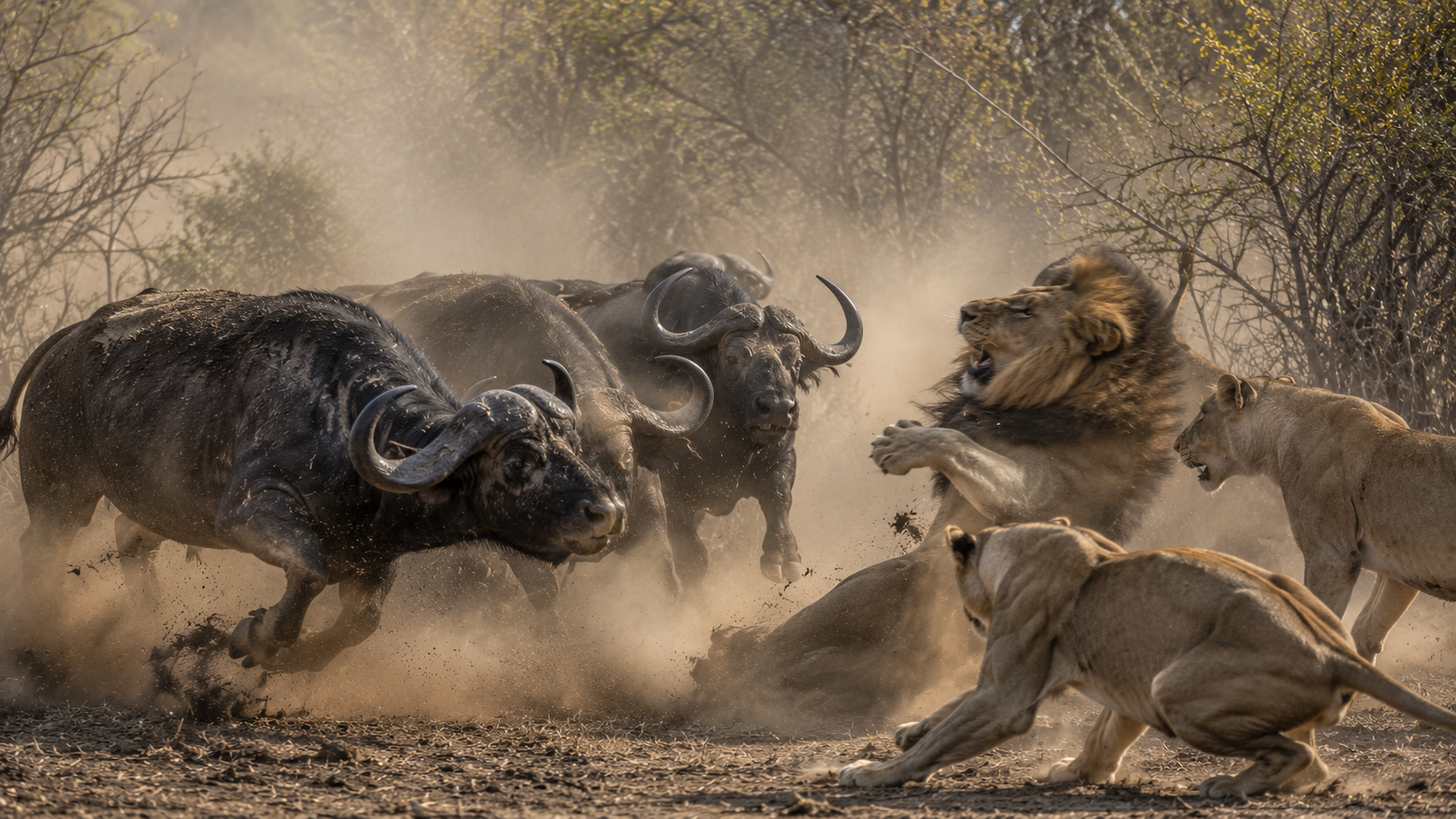 Cape buffalo lion